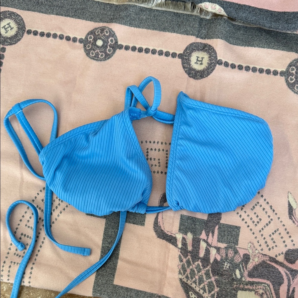 wild fable Bright Blue Ribbed Triangle Bikini Top
